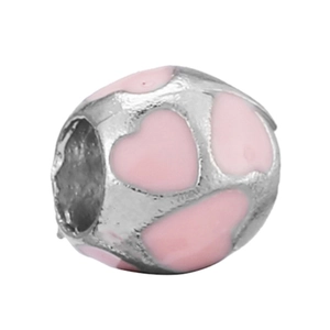 Pink enamel heart charm bead in silver finish for DIY bracelet jewelry making