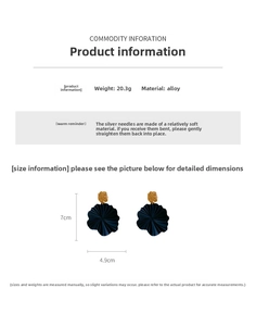 Size chart showing large blue floral earrings measuring 7cm height by 4.9cm width