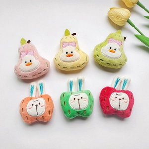 Plush apple and pear cartoon animal pins in vibrant colors for clothing decor