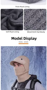 Detail of winter knit hat featuring thick fleece lining and integrated windproof face mask