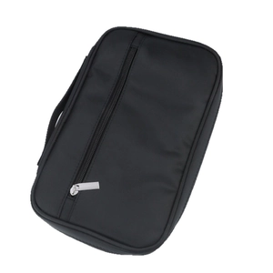 Large capacity foldable black makeup brush organizer bag with portable handle and zipper