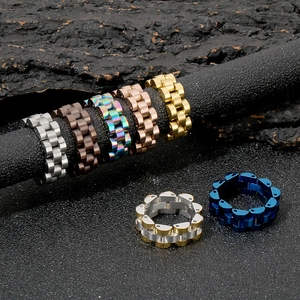 Stainless Steel Watch Band Style Ring Hip Hop Punk Geometric Chain Link Finger Band Jewelry For Men Women