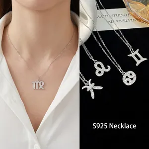 925 Sterling Silver Twelve Zodiac Constellation Pendant Necklace For Women Elegant Rhinestone Horoscope Clavicle Chain Jewelry