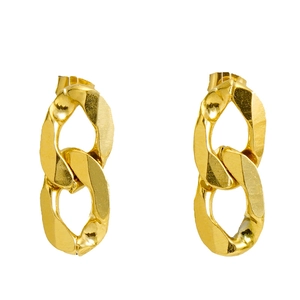 Polished gold stainless steel double oval chain link hoop earrings for women