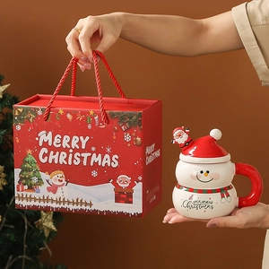 Christmas Ceramic Mug With Lid And Spoon Cartoon Santa Snowman Tree Coffee Cup For Holiday Gift Home Office