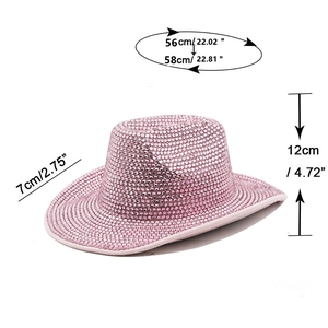 Pink rhinestone cowboy hat for festivals with dimensions 56-58cm brim 7cm and crown 12cm