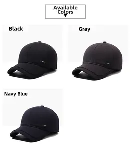 Mens winter baseball caps in black, grey and navy blue with warm ear protection