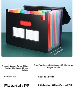 Detail of internal colorful expandable layers and PP material of black file folder