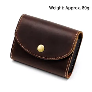 Portefeuille vintage en cuir de vachette marron foncé avec boucle et surpiqûres