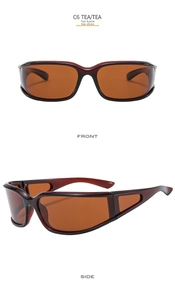 Front and side view of brown tea polarized sports sunglasses with hollow temples