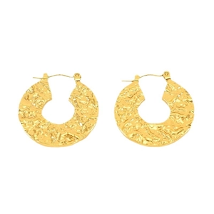Minimalist geometric hollow gold hoop earrings with textured hammered finish design