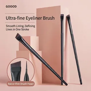 Angled Eyeliner Eyebrow Makeup Brushes Ultra Thin Blade Precise Flat Head Synthetic Fiber Wood Handle Professional
