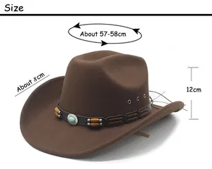 Tableau des tailles indiquant les dimensions du chapeau de cowboy marron avec perles