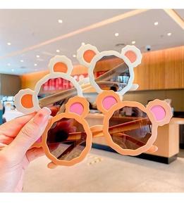 Cute bear ear sunglasses for kids, stylish toddler fashion eyewear in orange and cream