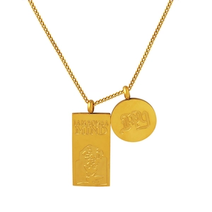 Collier hip hop en acier titane plaqué or 18 carats avec pendentifs abstraits