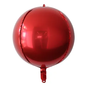 Glossy red 4D round aluminum foil balloon with metallic mirror finish for party decoration