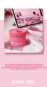 Chic pink fragrance gel jar for car and home decor on a stylish minimalist background
