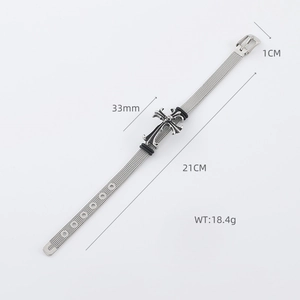 Punk style stainless steel mesh bracelet with gothic cross and adjustable watch strap buckle