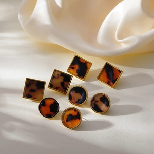 Detailed view of vintage leopard print earrings in square and round gold frames