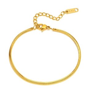 18K gold plated stainless steel flat snake chain bracelet with lobster clasp for women
