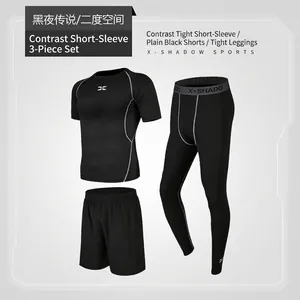 Tuta da Fitness Uomo in Poliestere Traspirante Compressione Sopra E Sotto Asciugatura Rapida Sportiva Per Palestra Allenamento Corsa