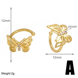 Detailansicht der 12mm goldene Schmetterling-Ohrklemme mit Zirkon-Inlay und Maßen