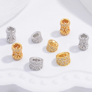 925 Sterling Silver Barrel Spacer Beads With Cubic Zirconia Pave DIY Bracelet Charms For Jewelry Making