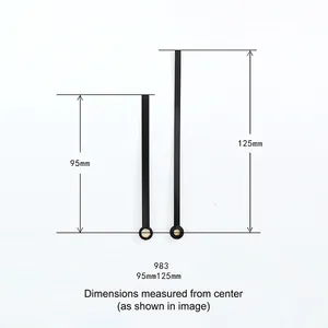 Quartz clock hands set model 983 in black aluminum, 95mm and 125mm length dimensions