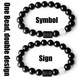 Bracelet Balance en onyx noir avec symbole du zodiaque gravé et motif de déesse