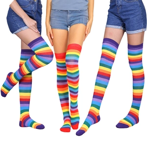 Rainbow striped over-knee high socks for women, colorful knee-high stockings for costume