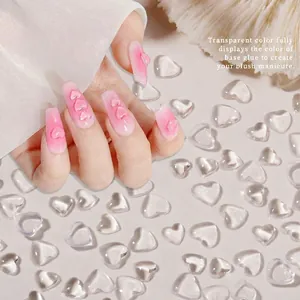 3D transparent heart-shaped resin charms for blush pink nail art DIY decorations