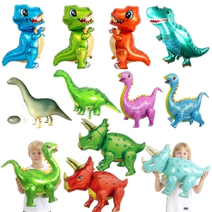Colorful dinosaur foil balloons set for kids birthday party decoration featuring T-Rex