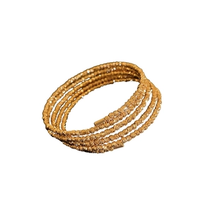 Layered 18k gold plated beaded multi-row open cuff bracelet with matte frosted texture