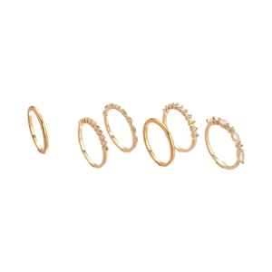6-piece set of 18K gold plated minimalist rings with sparkling cubic zirconia stones