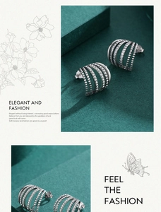 Detailed view of S925 sterling silver multilayer stud earrings with sparkling rhinestones