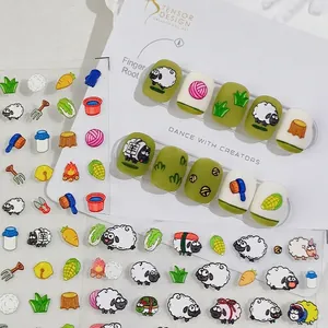 3D Embossed Nail Art Stickers Cartoon Sheep Farm Pattern Self Adhesive Decals Cute DIY Manicure Decoration For Women Girls
