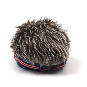 Detailed back view of novelty American flag headband with messy synthetic hair flair