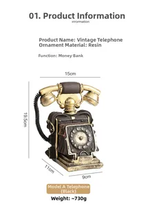 Detail view of retro resin telephone piggy bank with weight 730g and vintage dial