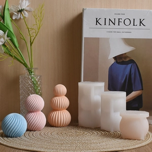Origami striped sphere candle silicone molds with macaron colored geometric wax crafts