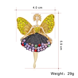 Retro butterfly fairy brooch with colorful rhinestones and gold alloy ballet girl design