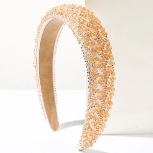 Serre-tête rembourré avec cristaux champagne faits main et doublure en velours beige