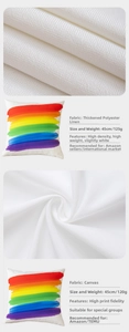 Detail of 45cm rainbow printed pillow covers in thick linen and canvas fabric texture