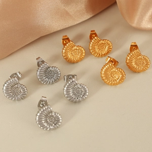 Vintage Stainless Steel Nautilus Shell Stud Earrings For Women Gold Silver Plated Retro Sea Snail Spiral Texture Fashion Jewelry