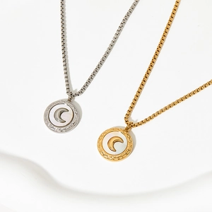Elegant gold and silver stainless steel shell moon pendant necklaces for women