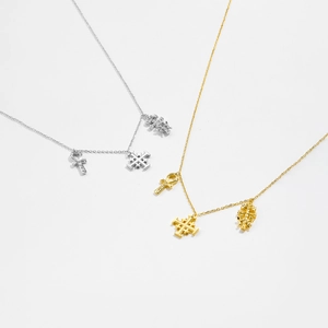 S925 silver necklace with gold and silver Ankh and Jerusalem cross pendants