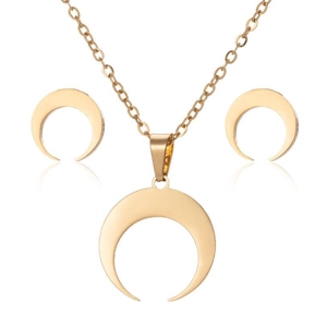 Golden crescent moon jewelry set with minimalist necklace and matching earrings