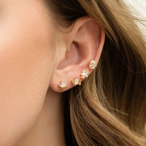 Exquisite 18K gold-plated star and moon stud earrings set with iridescent opal stones