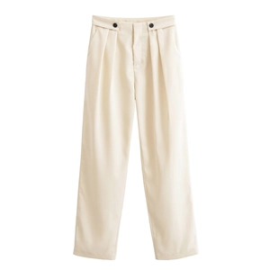 Women High Waisted Wide Leg Pants Elegant Double Button Pleated Front Casual Straight Trousers Minimalist Woven