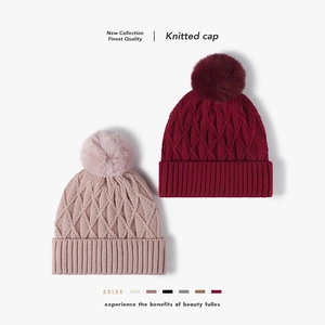 Women Winter Beanie Hat Acrylic Cable Knit Pom Pom Fleece Lined Warm Thick Outdoor Casual Fashionable