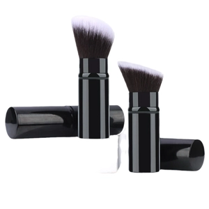 Flat top retractable foundation brush set with soft synthetic dual-tone bristles